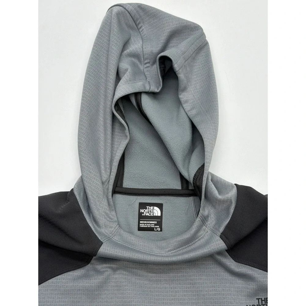 The North Face Mens Grey Grid Fleece Pullover Hoodie Size L Zippered Pockets